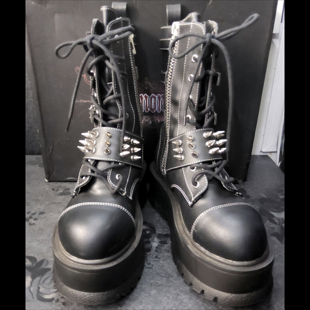 Demonia Black Spiked Platform Boots - image 5